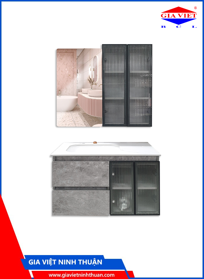 Lavabo tủ xám + gương + hộc nhỏ 127 - Castle-s